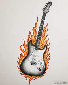 Tat tattoo sketch, electric guitar with neon... - эскиз тату (№1753467816_0, 25.07.2025 18:23) — Tatufoto.com