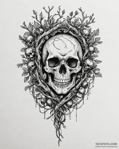 Tat tattoo sketch, skull entwined with oak br... - эскиз тату (№1753469639_0, 25.07.2025 18:53) — Tatufoto.com