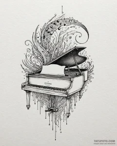 Tat tattoo sketch, piano keys flowing like oc... - эскиз тату (№1753470254_0, 25.07.2025 19:04) — Tatufoto.com