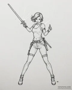 Tat tattoo sketch, lucy wielding laser sword... - эскиз тату (№1753470669_0, 25.07.2025 19:11) — Tatufoto.com