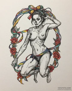 Tat tattoo sketch, dancer with colorful ribbo... - эскиз тату (№1753471676_0, 25.07.2025 19:27) — Tatufoto.com