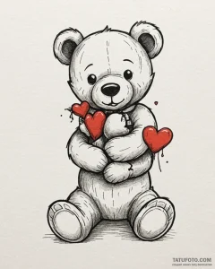Tattoo sketch, bob hugging teddy bear with he... - эскиз тату (№1753471884_0, 25.07.2025 19:31) — Tatufoto.com