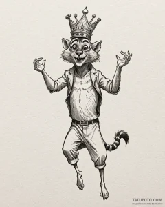 Eskizto, tattoo sketch, king julien dancing w... - эскиз тату (№1753472097_0, 25.07.2025 19:34) — Tatufoto.com