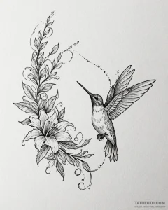 Tat tattoo sketch, hummingbird hovering near... - эскиз тату (№1753472306_0, 25.07.2025 19:38) — Tatufoto.com