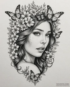Tat tattoo sketch, maria surrounded by butter... - эскиз тату (№1753472506_0, 25.07.2025 19:41) — Tatufoto.com