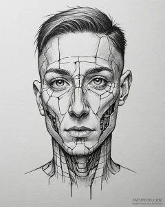 Tat tattoo sketch, david’s face half human, h... - эскиз тату (№1753473495_0, 25.07.2025 19:58) — Tatufoto.com