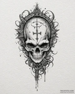 Tattoo sketch, fantasy skull with glowing run... - эскиз тату (№1753473695_0, 25.07.2025 20:01) — Tatufoto.com