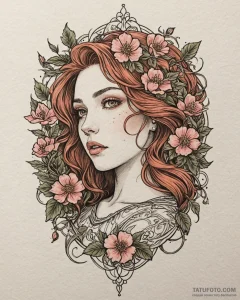Tattoo sketch, merida with wild roses and tho... - эскиз тату (№1753473892_0, 25.07.2025 20:04) — Tatufoto.com