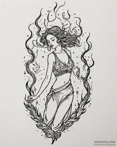 Tat tattoo sketch, pagan dance ritual with fi... - эскиз тату (№1753474879_0, 25.07.2025 20:21) — Tatufoto.com