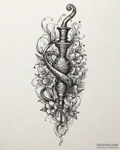Tat tattoo sketch, hookah smoke forming intri... - эскиз тату (№1753475076_0, 25.07.2025 20:24) — Tatufoto.com