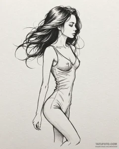 Tat tattoo sketch, model’s silhouette with fl... - эскиз тату (№1753476073_0, 25.07.2025 20:41) — Tatufoto.com