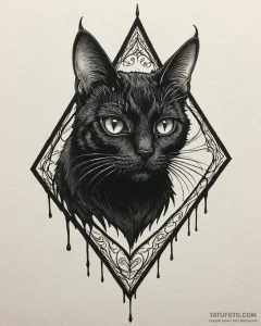 Tattoo sketch, mysterious black cat with pier... - эскиз тату (№1753477097_0, 25.07.2025 20:58) — Tatufoto.com