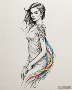Tat tattoo sketch, fashion model posing with... - эскиз тату (№1753478286_0, 25.07.2025 21:18) — Tatufoto.com