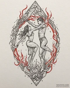 Tat tattoo sketch, water and fire elemental f... - эскиз тату (№1753478483_0, 25.07.2025 21:21) — Tatufoto.com