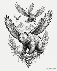 Tattoo sketch, brother bear with flying eagle... - эскиз тату (№1753479870_0, 25.07.2025 21:44) — Tatufoto.com