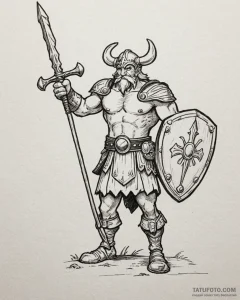 Tattoo sketch, asterix standing proud with sh... - эскиз тату (№1753480886_0, 25.07.2025 22:01) — Tatufoto.com