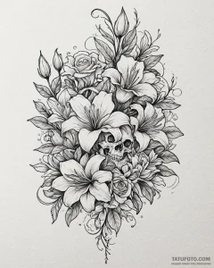 Tat tattoo sketch, florist’s bouquet with ros... - эскиз тату (№1753481889_0, 25.07.2025 22:18) — Tatufoto.com