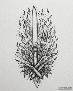 Tat tattoo sketch, chef’s knife and fork cros... - эскиз тату (№1753482282_0, 25.07.2025 22:24) — Tatufoto.com