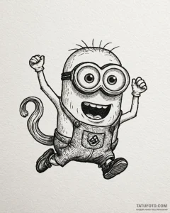 Tattoo sketch, minion sneaking with banana pe... - эскиз тату (№1753485784_0, 25.07.2025 23:23) — Tatufoto.com
