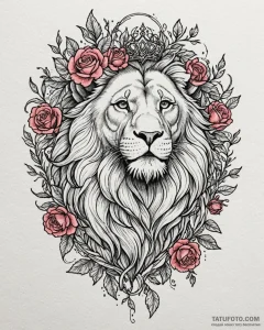 Tattoo sketch, lion crowned with vines and bl... - эскиз тату (№1753485980_0, 25.07.2025 23:26) — Tatufoto.com