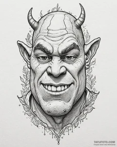 Eskizto, tattoo sketch, shrek face half human... - эскиз тату (№1753486766_0, 25.07.2025 23:39) — Tatufoto.com