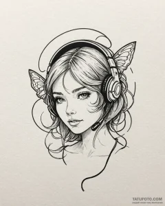 Tat tattoo sketch, streamer’s headset with gl... - эскиз тату (№1753487354_0, 25.07.2025 23:49) — Tatufoto.com