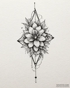 Tattoo sketch, plant silhouette with geometri... - эскиз тату (№1753487944_0, 25.07.2025 23:59) — Tatufoto.com