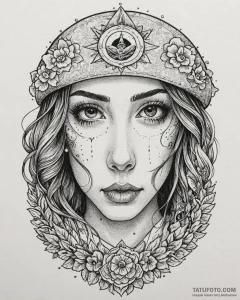 Tattoo sketch, mei lee’s eyes reflecting dual... - эскиз тату (№1753488929_0, 26.07.2025 00:15) — Tatufoto.com