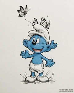 Tattoo sketch, clumsy smurf with butterfly la... - эскиз тату (№1753490889_0, 26.07.2025 00:48) — Tatufoto.com