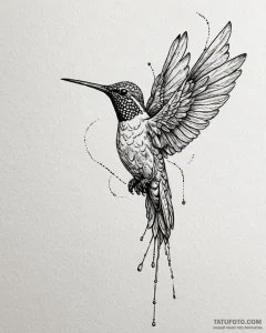 Tattoo sketch, minimalist hummingbird with lo... - эскиз тату (№1753491086_0, 26.07.2025 00:51) — Tatufoto.com