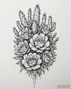 Tattoo sketch, clustered cacti with sharp spi... - эскиз тату (№1753491871_0, 26.07.2025 01:04) — Tatufoto.com