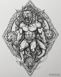 Tattoo sketch, hercules battling the nemean l... - эскиз тату (№1753492068_0, 26.07.2025 01:07) — Tatufoto.com
