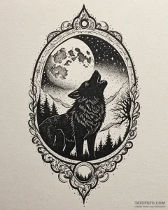 Tat tattoo sketch, full moon glowing over sil... - эскиз тату (№1753492264_0, 26.07.2025 01:11) — Tatufoto.com