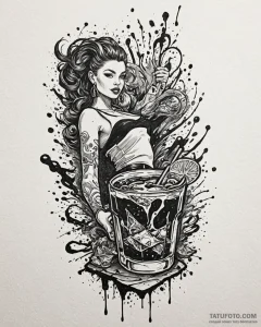 Tat tattoo sketch, bartender shaking cocktail... - эскиз тату (№1753493050_0, 26.07.2025 01:24) — Tatufoto.com