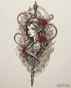 Tattoo sketch, yubaba’s magical staff, detail... - эскиз тату (№1753494444_0, 26.07.2025 01:47) — Tatufoto.com