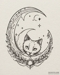 Tattoo sketch, black cat with crescent moon a... - эскиз тату (№1753495682_0, 26.07.2025 02:08) — Tatufoto.com