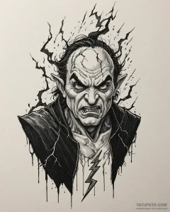 Tattoo sketch, gargamel with dark clouds and... - эскиз тату (№1753496089_0, 26.07.2025 02:14) — Tatufoto.com