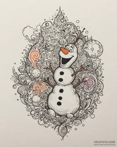 Tattoo sketch, olaf laughing with snowballs f... - эскиз тату (№1753497101_0, 26.07.2025 02:31) — Tatufoto.com