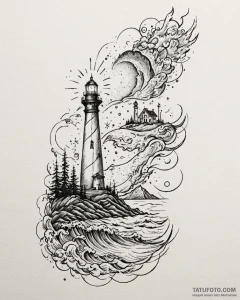 Tat tattoo sketch, lighthouse light beam proj... - эскиз тату (№1753497298_0, 26.07.2025 02:34) — Tatufoto.com