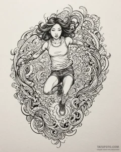 Tattoo sketch, mei lee jumping through urban... - эскиз тату (№1753498123_0, 26.07.2025 02:48) — Tatufoto.com