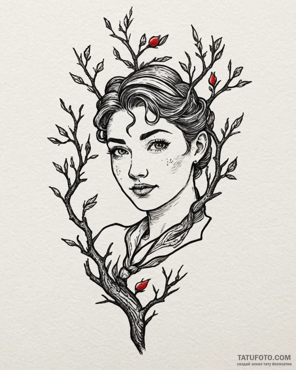 Tat tattoo sketch, branch leaning against tre... - эскиз тату (№1753553833_0, 26.07.2025 18:17) — Tatufoto.com