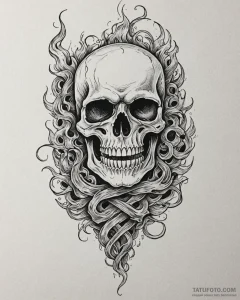 Tat tattoo sketch, biker skull with fiery eye... - эскиз тату (№1753554031_0, 26.07.2025 18:20) — Tatufoto.com