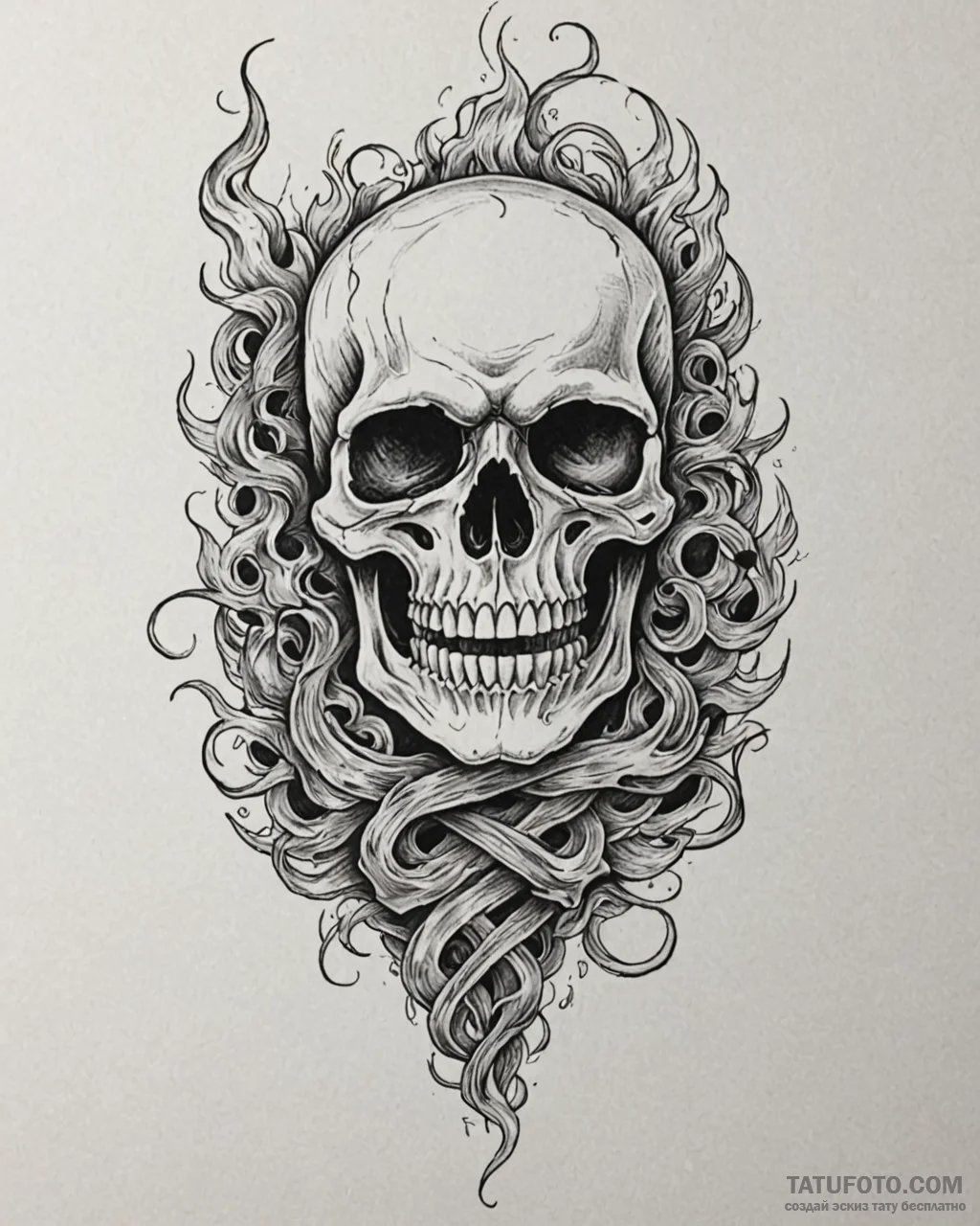 Tat tattoo sketch, biker skull with fiery eye... - эскиз тату (№1753554031_0, 26.07.2025 18:20) — Tatufoto.com