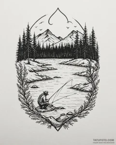 Tattoo sketch, koda and kenai fishing by rive... - эскиз тату (№1753554422_0, 26.07.2025 18:27) — Tatufoto.com