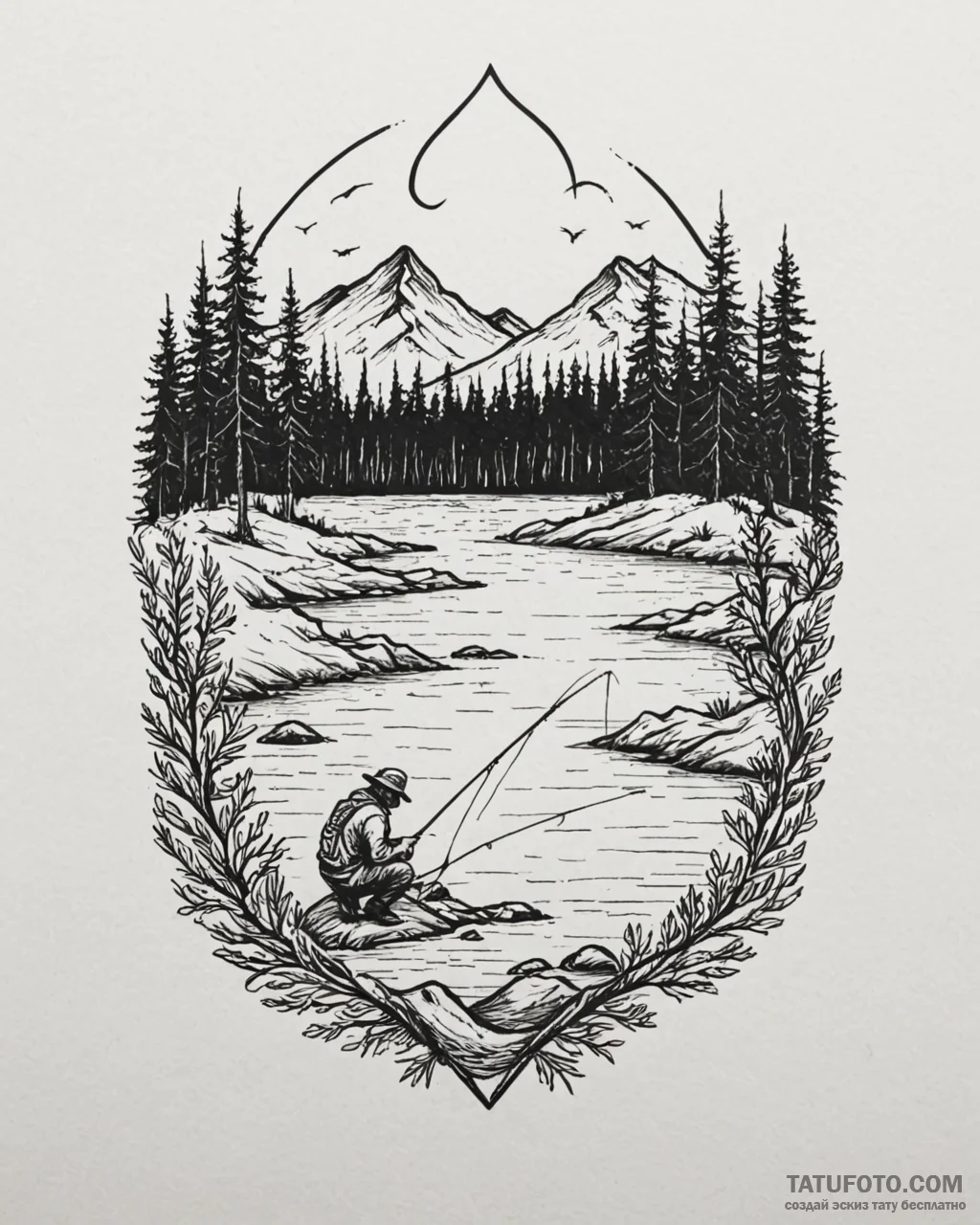 Tattoo sketch, koda and kenai fishing by rive... - эскиз тату (№1753554422_0, 26.07.2025 18:27) — Tatufoto.com