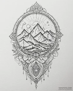 Tat tattoo sketch, traveler standing on mount... - эскиз тату (№1753554822_0, 26.07.2025 18:33) — Tatufoto.com