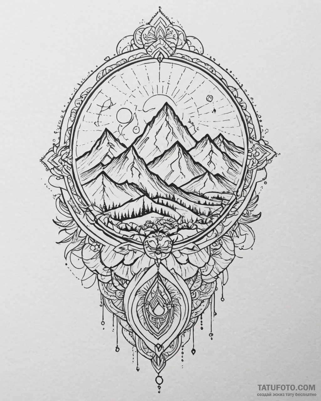 Tat tattoo sketch, traveler standing on mount... - эскиз тату (№1753554822_0, 26.07.2025 18:33) — Tatufoto.com