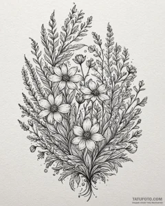 Tat tattoo sketch, meadow wildflowers in soft... - эскиз тату (№1753556632_0, 26.07.2025 19:03) — Tatufoto.com
