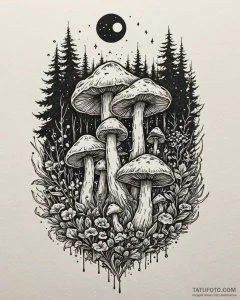 Tat tattoo sketch, glowing magical mushrooms... - эскиз тату (№1753557244_0, 26.07.2025 19:14) — Tatufoto.com