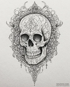 Tat tattoo sketch, skull framed by precise ge... - эскиз тату (№1753557440_0, 26.07.2025 19:17) — Tatufoto.com